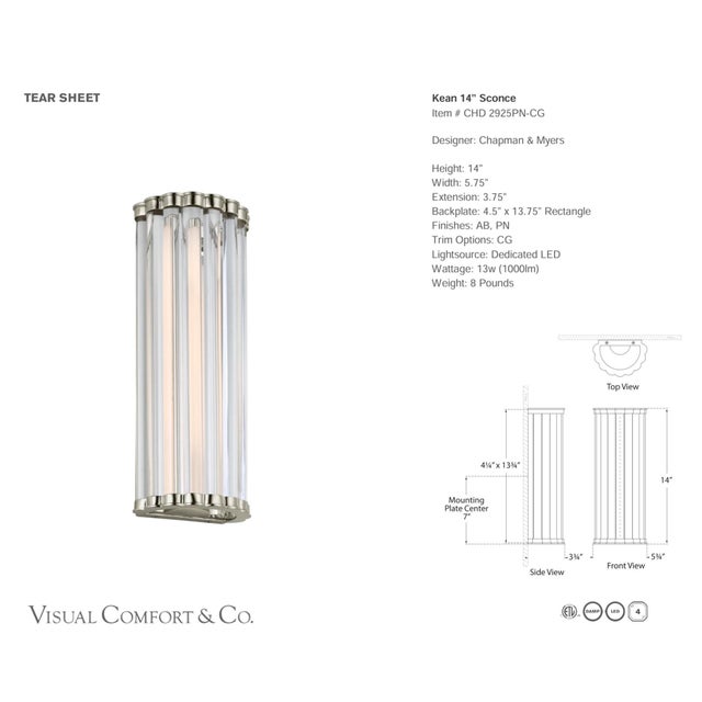 Transitional Visual Comfort Kean 14" Sconce For Sale - Image 3 of 3