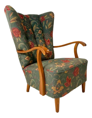 Swedish High Back Lounge Chair With Floral Upholstery, 1950's