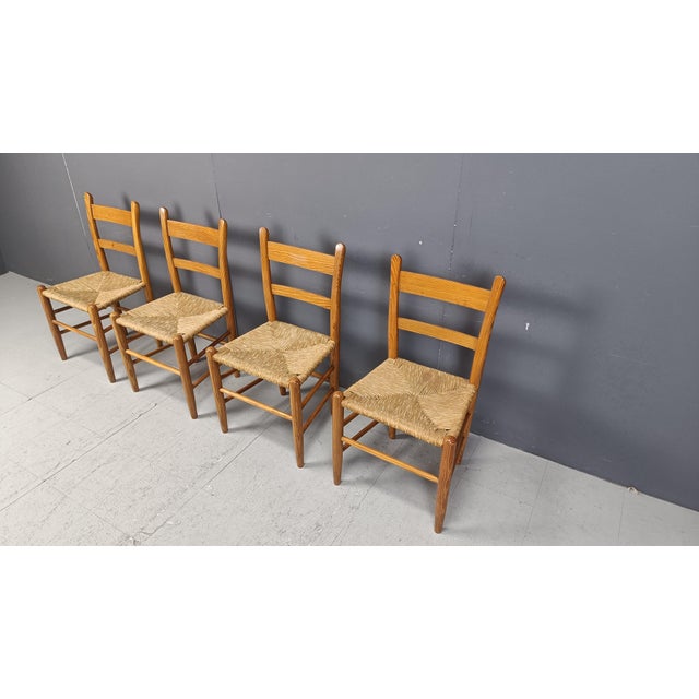 Mid-Century Oak and Wicker Dining Chairs, 1970s, Set of 4 For Sale - Image 6 of 12