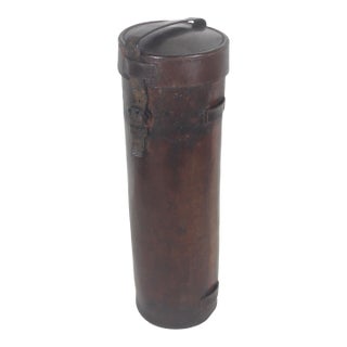Antique Leather Canister Tube for Map Thermos Wine or Whiskey Bottle For Sale