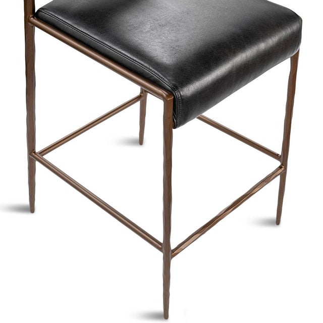 2020s Black Leather & Bronze Counter Stool For Sale - Image 5 of 9