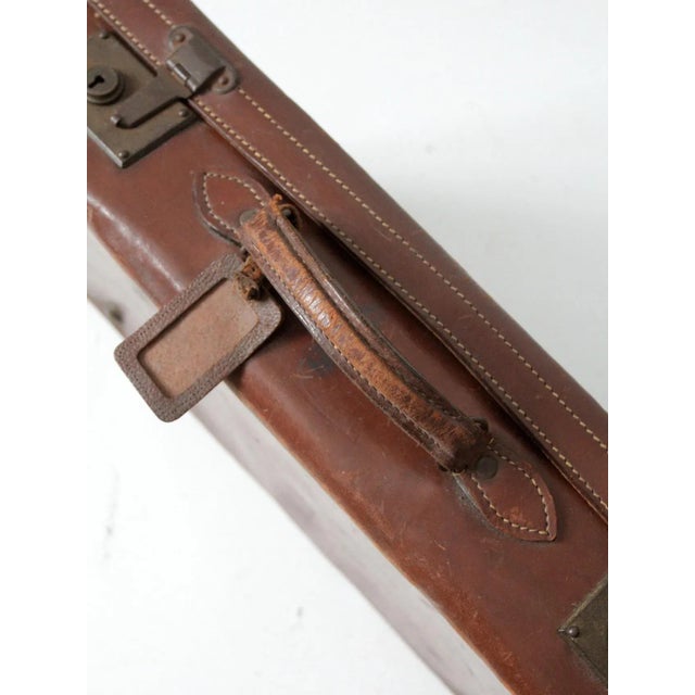 Metal Antique Leather Suitcase For Sale - Image 7 of 11