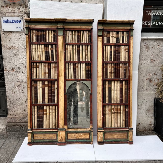 19th Century Trompe L'oeil Panels in Wood, Mirror and Leather, England, Set of 2 For Sale - Image 11 of 18