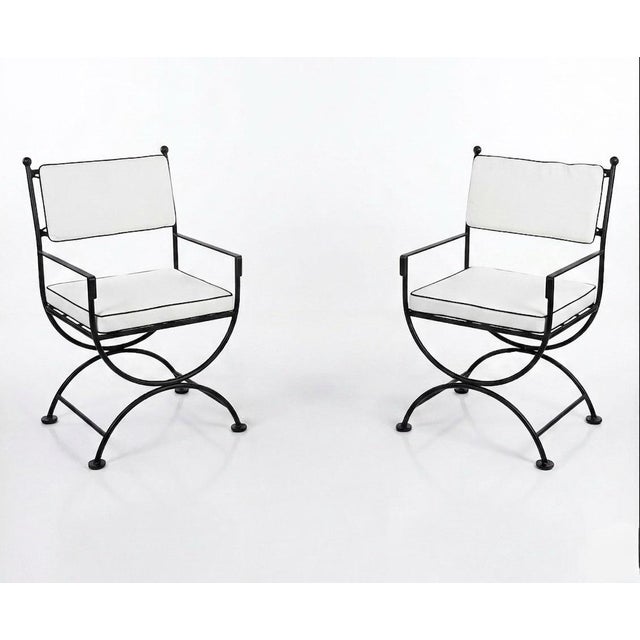 Pair of Neoclassical Style Powder-Coated Iron Curule Armchairs For Sale - Image 4 of 12