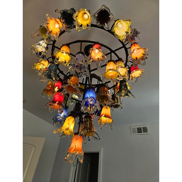 Green 1990s Handmade 4 Levels Wrought Iron Chandelier For Sale - Image 8 of 11