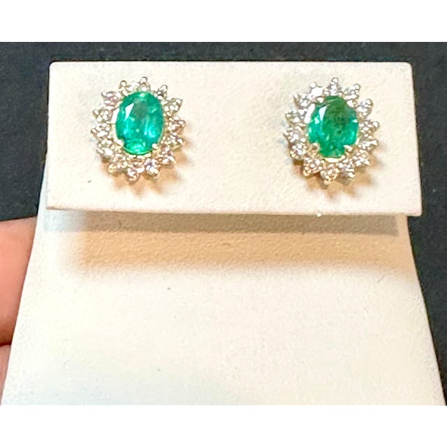 4 Ct Oval Shape Emerald & 1.5 Ct Diamond Post Back Earrings 14 Karat Yellow Gold For Sale - Image 10 of 18