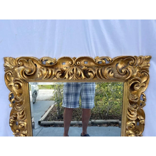 Baroque Late 18th Century Baroque Florentine Hand Carved Giltwood Mirror For Sale - Image 3 of 12