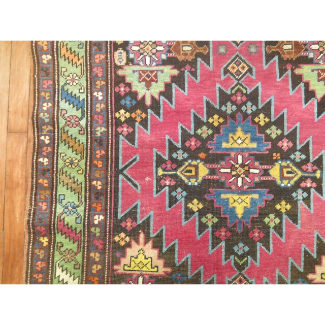 Vintage Karabagh Runner in Bright Pink & Chartreuse - 3'10" x 12'9" For Sale In New York - Image 6 of 6