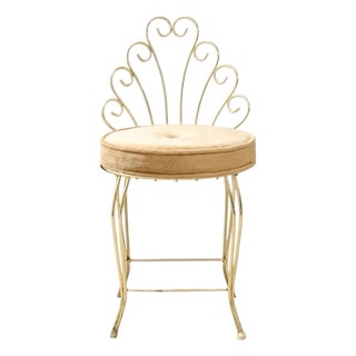 Vintage Brass Scrollwork Vanity Chair For Sale
