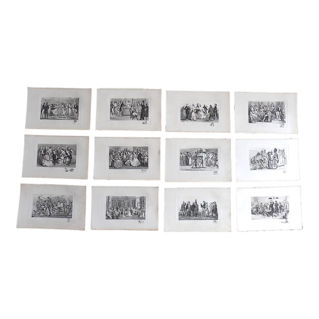 Antique 19th Century Etched & Aquatint English Society Scenes With Remarques - Set of 12 For Sale