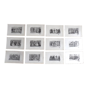 Antique 19th Century Etched & Aquatint English Society Scenes With Remarques - Set of 12