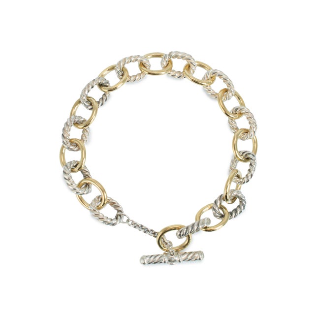 Early 21st Century David Yurman Chain Collection 18k Gold Silver Two Tone 10mm Oval Link Bracelet For Sale - Image 5 of 8