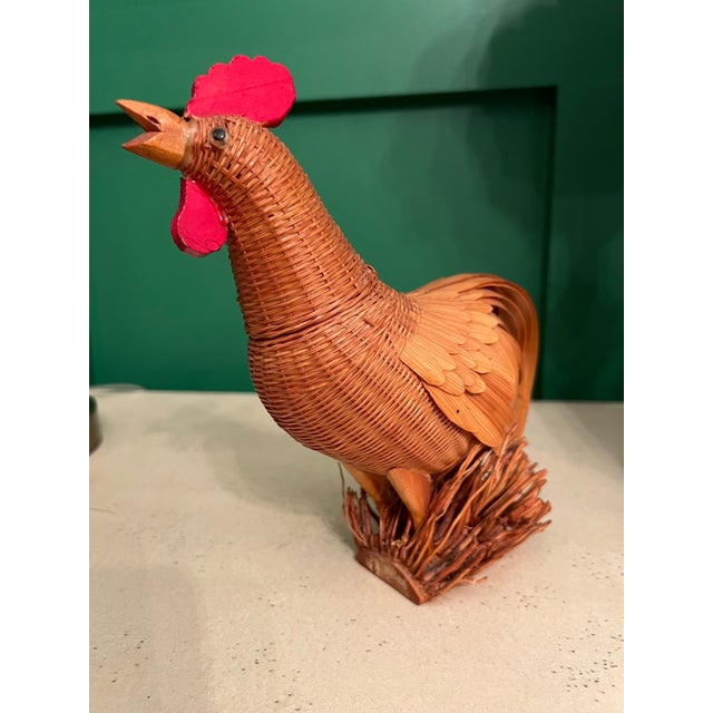 Mid Century Rattan Woven Rooster Basket For Sale - Image 4 of 10