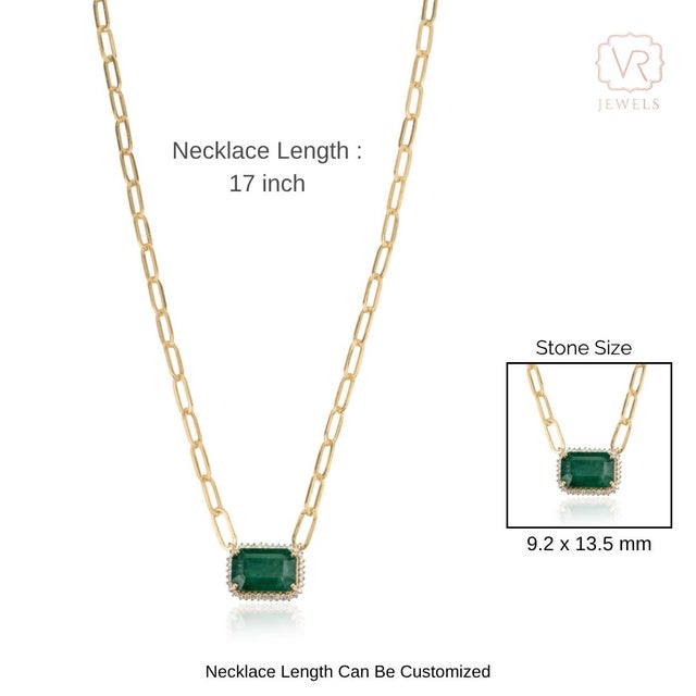 Natural Diamond 6.9ct Dark Green Zambian Emerald Contemporary Necklace in 14k Gold For Sale - Image 12 of 17