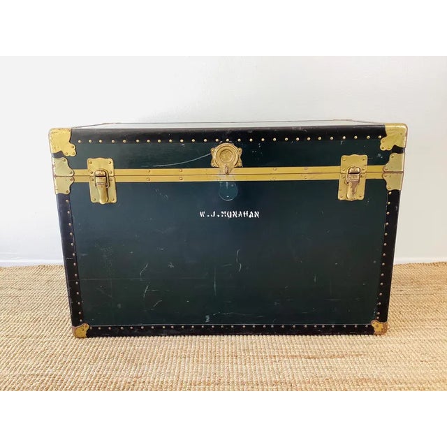 Mid-Century Modern Vintage 1950s Black & Brass Storage Trunk / Coffee Table For Sale - Image 3 of 10