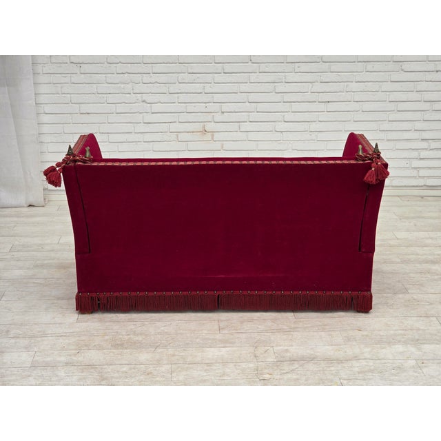 Danish 2-Seater Drop Arm Spanish Sofa in Red Furniture Velour, 1970s For Sale - Image 15 of 18