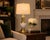 Vintage Polished Brass & White Ceramic Table Lamp With Linen Drum Shade & Oversized Brass Finial For Sale - Image 4 of 4