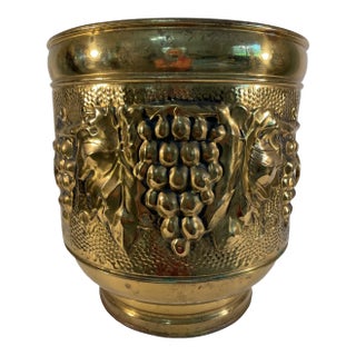 Large Vintage English Brass Planter With Lions Head Handles For Sale