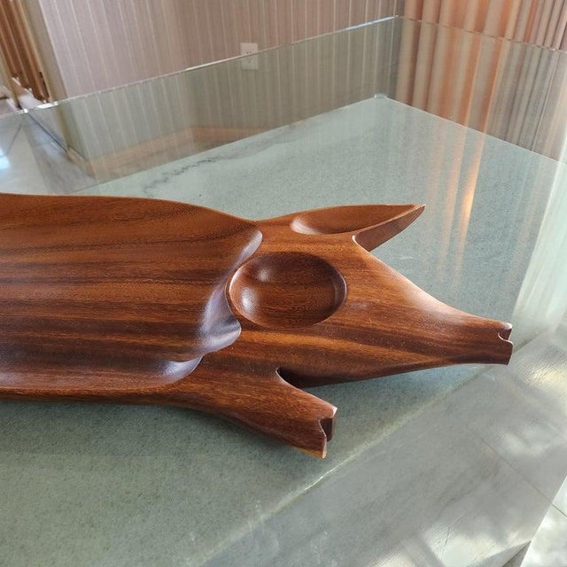 1970s 1970s Piggy Party Platter Wood Serving Tray Charcuterie For Sale - Image 5 of 12