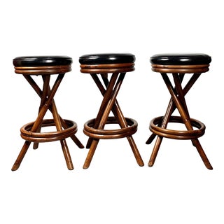 1950’s Bamboo Swivel Bar Stools by Rattan Specialities, Pico Rivera, California For Sale