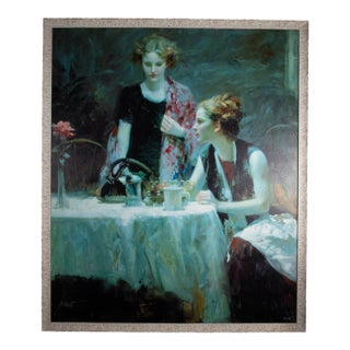 Pino Daeni – Italian - After Dinner – Signed Limited Edition Canvas - 40" H X 33.5" W For Sale