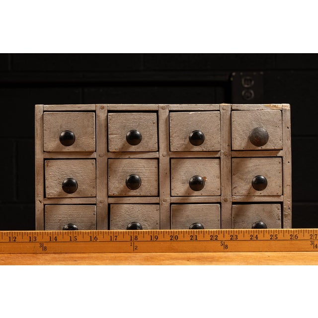 1930s Vintage Handmade Wooden Parts Cabinet In Grey For Sale - Image 5 of 7