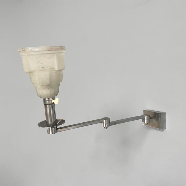 1940s Italian Art Deco Wall Lamps in Metal and White Glass, 1940s, Set of 2 For Sale - Image 5 of 11