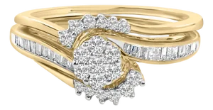 14K Yellow Gold Plated Sterling Silver 1/2 Cttw Diamond Cluster Spiral Bridal Set - Size 7