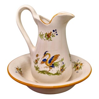 Faience Pitcher and Bowl, 1960, Set of 2 For Sale