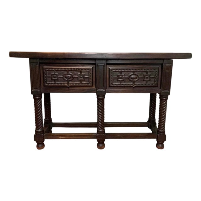 Late 19th Century Spanish Baroque Style Walnut Console Table with Twisted Legs For Sale