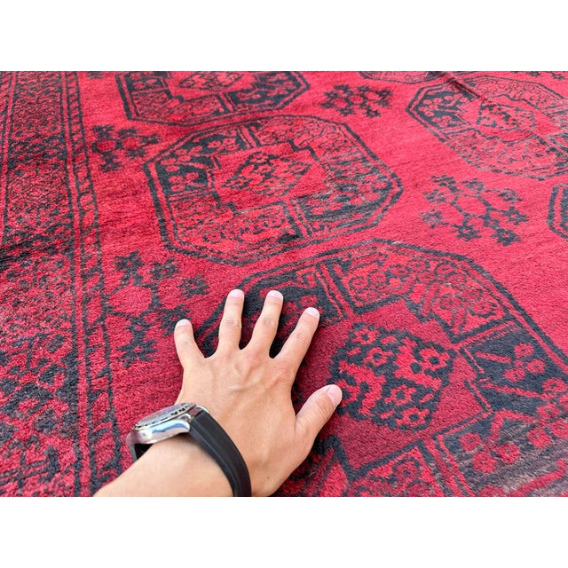 Red Red Turkmen Bokhara Hand-Knotted Wool Rug - 7'1" X 9'8" For Sale - Image 8 of 12
