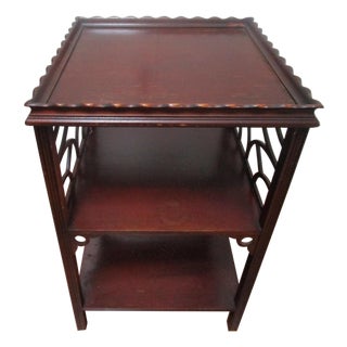 1960s George III Chinoiserie Style Mahogany Three-Tier End Table Shelf For Sale