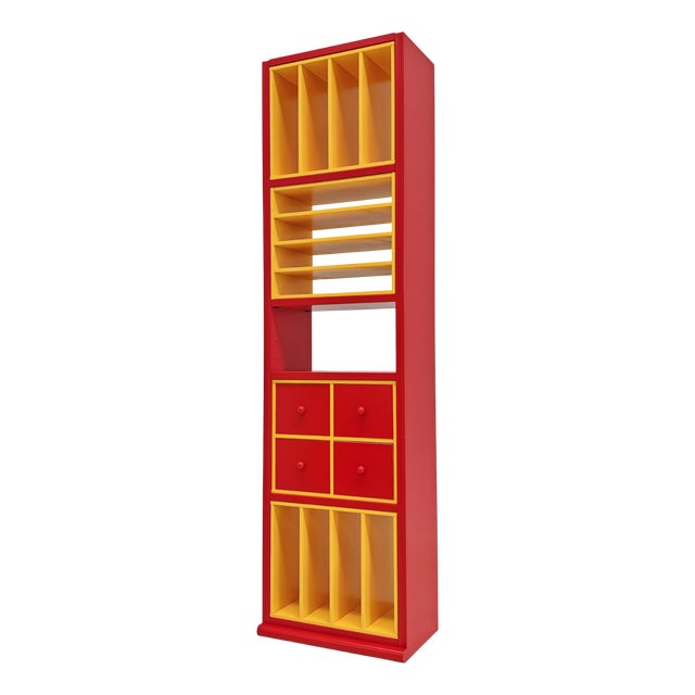 Vintage Yellow and Red Lacquered Vinyl Bookcase, 1980s For Sale