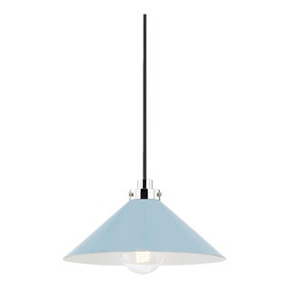 Hudson Valley Lighting Mark D. Sikes Clivedon 1-Light Pendant, 12" - Polished Nickel/Blue Bird For Sale