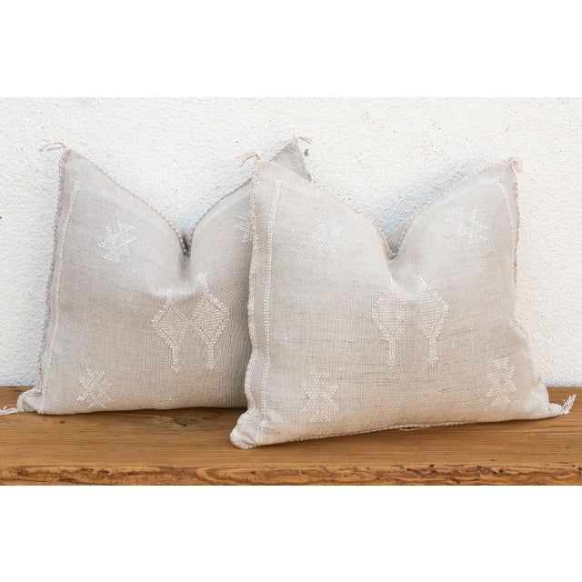 Set of 2, Linen Stag Cactus Silk Moroccan Pillows For Sale - Image 4 of 8