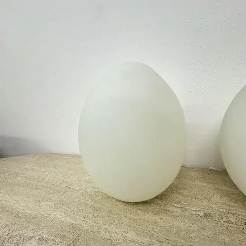 Vintage Egg Shaped Table Lamps in Opaline Glass, 1970s, Set of 2 For Sale - Image 9 of 12