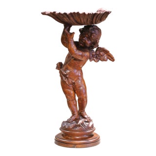 Mid-19th Century Italian Carved Walnut Cherub Compote or Tazza For Sale