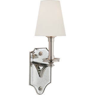 Thomas O'Brien for Visual Comfort Signature Verona Mirrored Sconce in Polished Nickel with Linen Shade For Sale