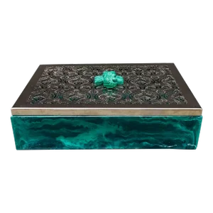 Bespoke Home Jewels Malachite Elephant Cut Silver Metal Lid Jewlery Trinket Box