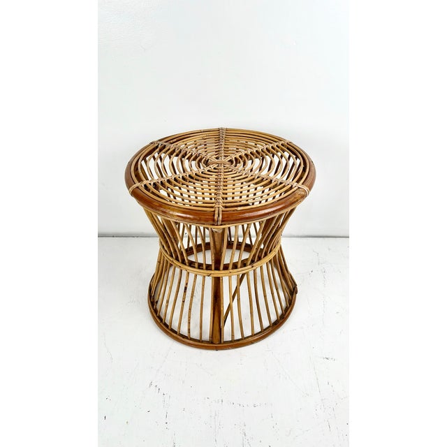 Brown Vintage Round Pencil Reed Rattan Side Table For Sale - Image 8 of 10
