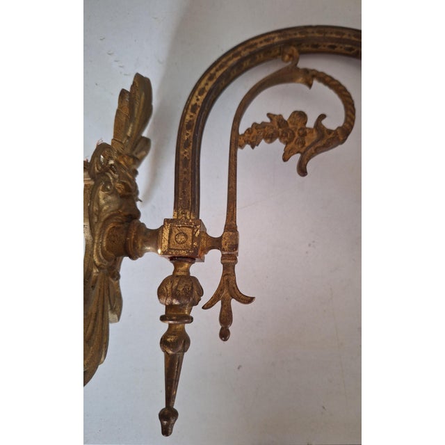 Antique German Wall Lamps with Brass Frame and Glass Shade, 1890s, Set of 2 For Sale - Image 9 of 10