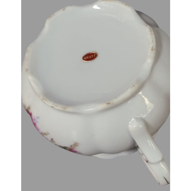 Mid 20th Century Vintage Japanese Porcelain Royal Rose Set Sugar Bowl & Creamer For Sale - Image 5 of 7