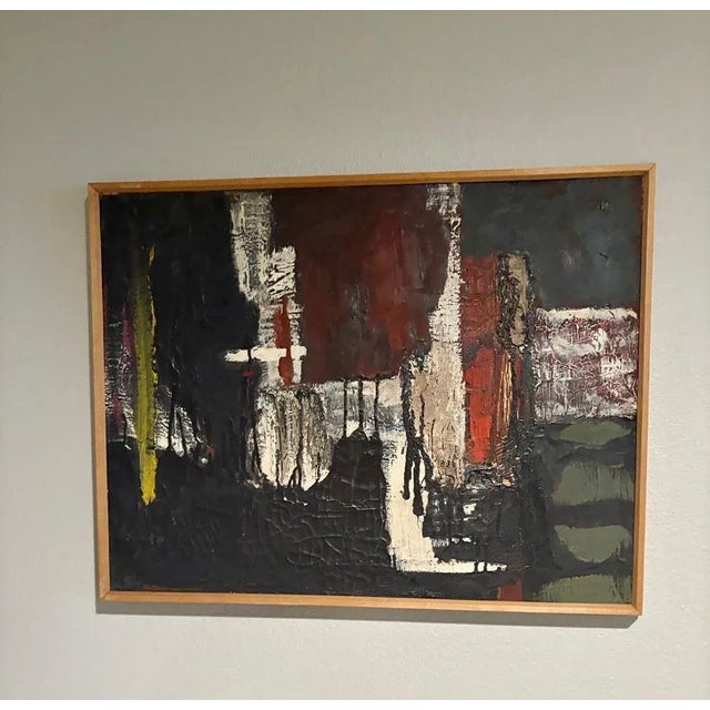 Mid-Century Modern Abstract Oil Painting by Artist Betty Huberich, Framed, 21” X 27” For Sale - Image 4 of 7