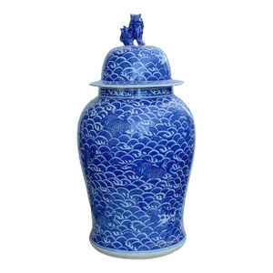Large Chinoiserie Blue and White Porcelain Koi Fish Ginger Jar 38"h