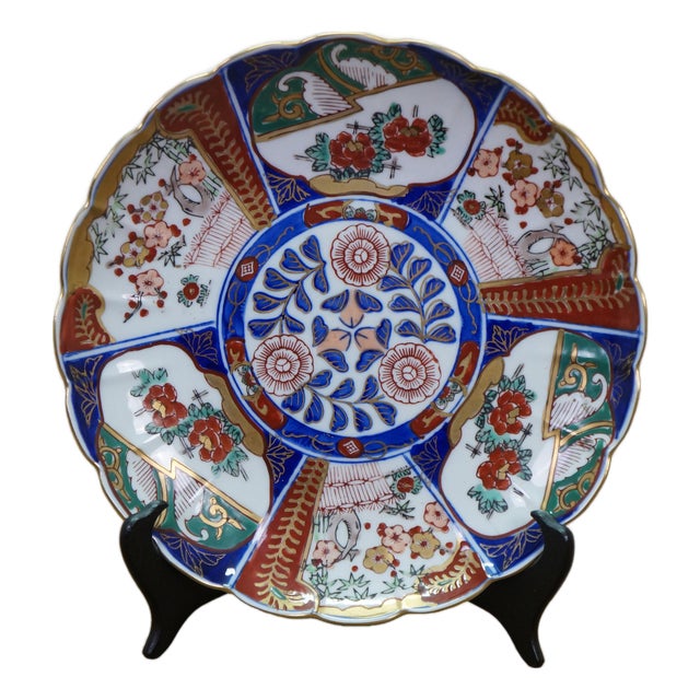 Antique Japanese Scalloped Floral Porcelain Imari Dinner Plate 10" For Sale