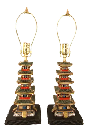 Japanese Pagoda Form Ceramic Lamps - a Pair