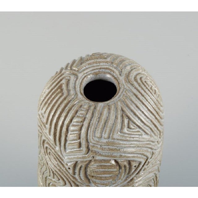 Danish Ceramicist Hand-Carved Vase by Christina Muff For Sale - Image 4 of 7
