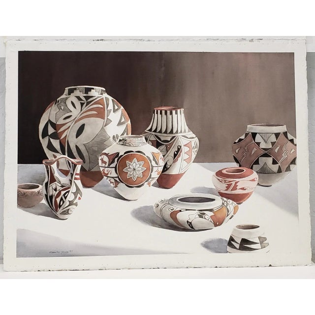 Camille Young (American, 20th C.) "Southwest Pottery" Original Watercolor C.1987 For Sale - Image 11 of 11
