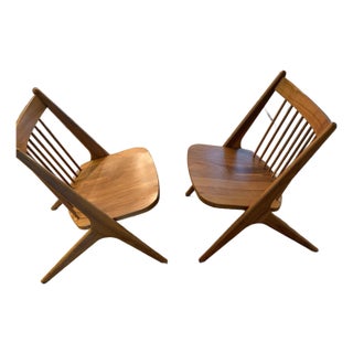 Room and Board Mid Century Modern Style Solid Walnut Oskar Chairs- Set of 2 For Sale