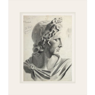 Early 1900's Antique French Academic Drawing of Female Greek/Roman Statue in Graphite on Paper With Mat For Sale